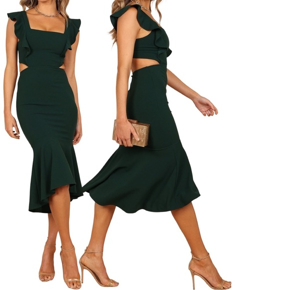 Petal & Pup Dresses & Skirts - Petal & Pup Yvonne Emerald Green Hi Low Cut Out Midi Dress S
